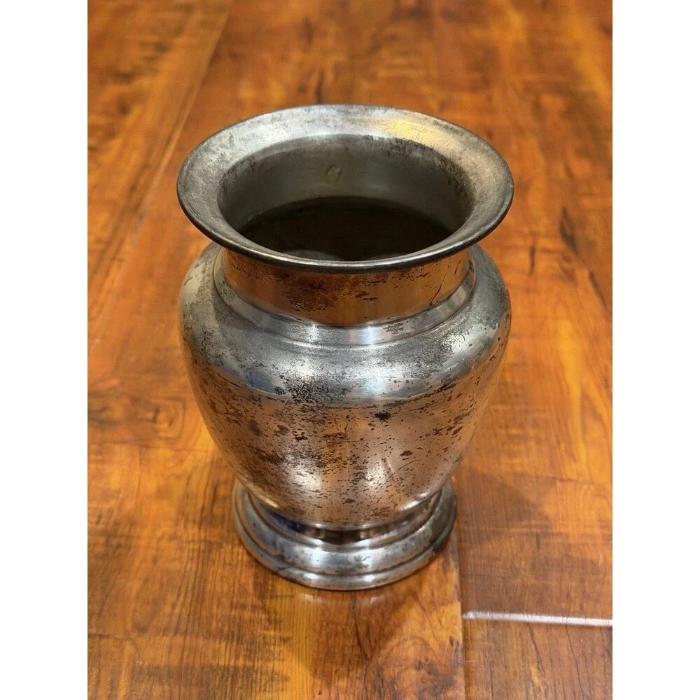 Set of (2) Restoration Hardware Silver Tone Patina Wear Metal 8.25” & 5.5” Vase